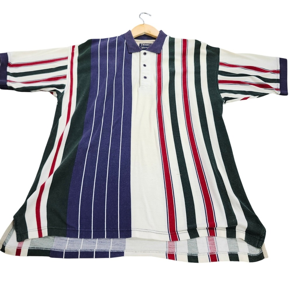 Vintage Wrangler TwentyX Mens Large Vertical Stripe Polo Shirt Multi Color 90s